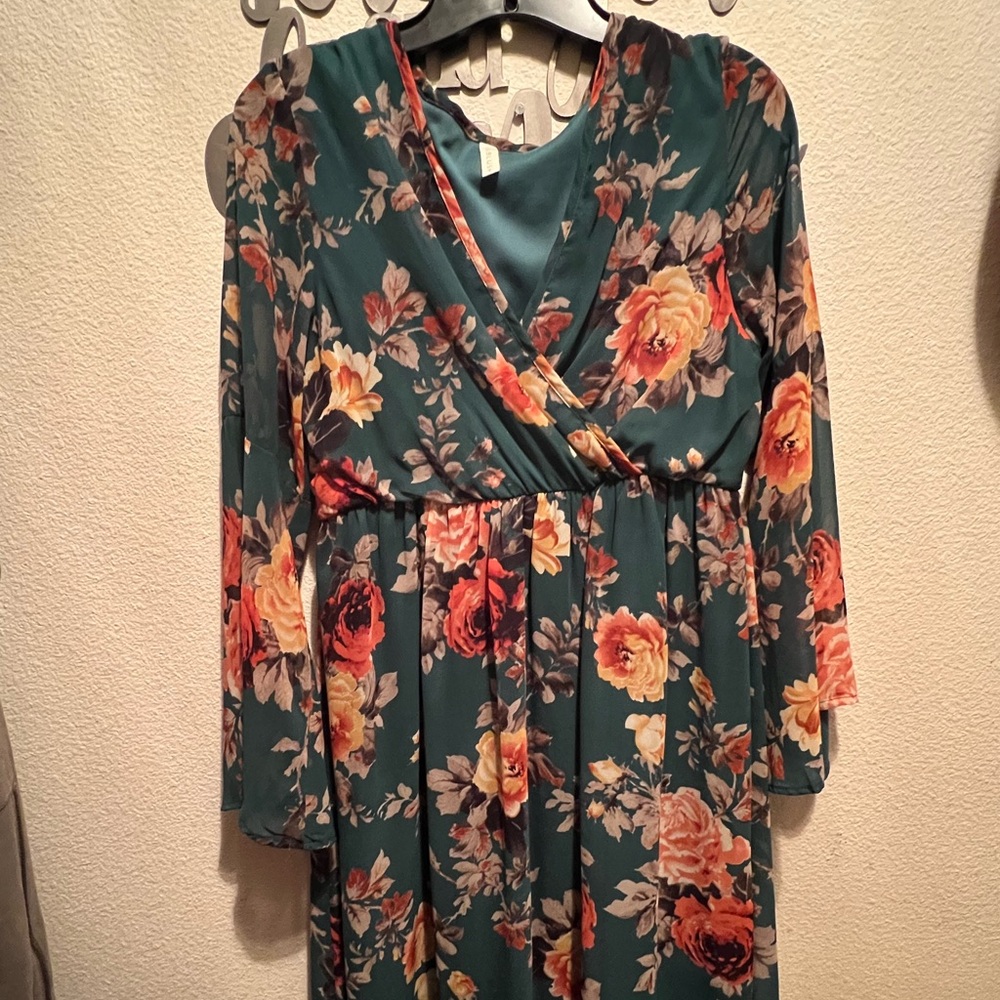 Pinkblush Maternity Teal and Orange Floral Dress